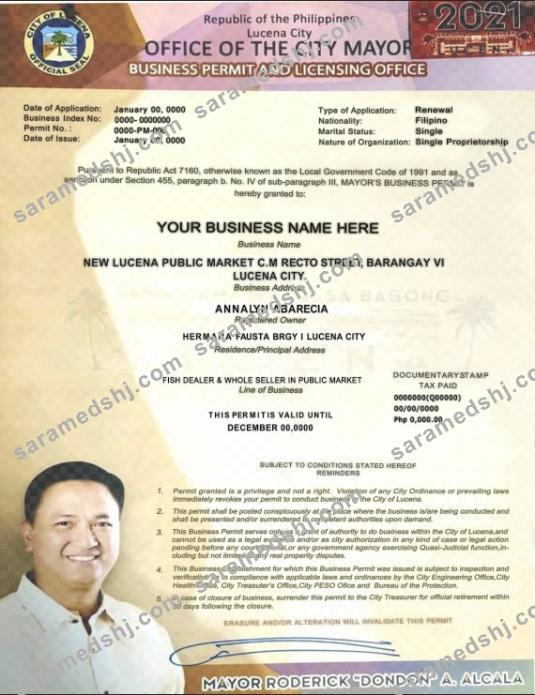 Philippines City of Lucena private entrepreneur certificate template in PSD format